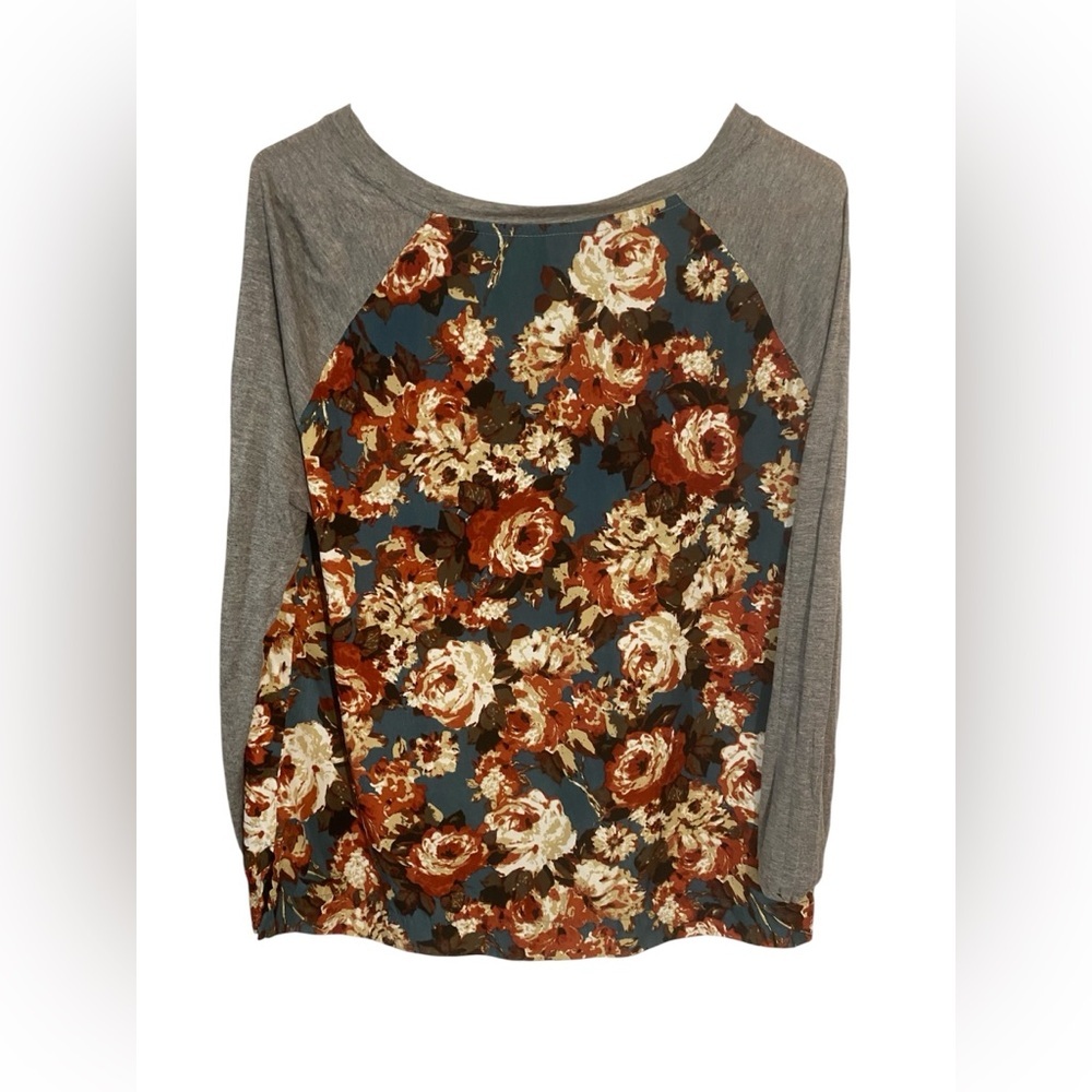 Falls Creek Floral Long Sleeve Top - Gray and Brown